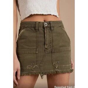 Free People "We The Free" Olive Green Denim Mini Skirt I Size 28
